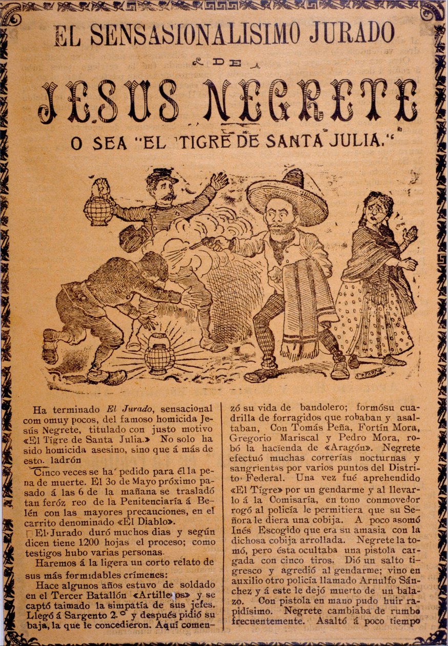 Det meget opsigtsvækkende plot af Jesús Black, a.k.a. The Tiger of Santa Julia af José Guadalupe Posada