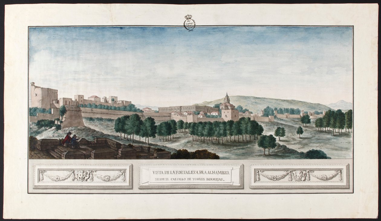 Delvis udsigt over Alhambra fra Towers Bermejas-slottet. af José de Hermosilla