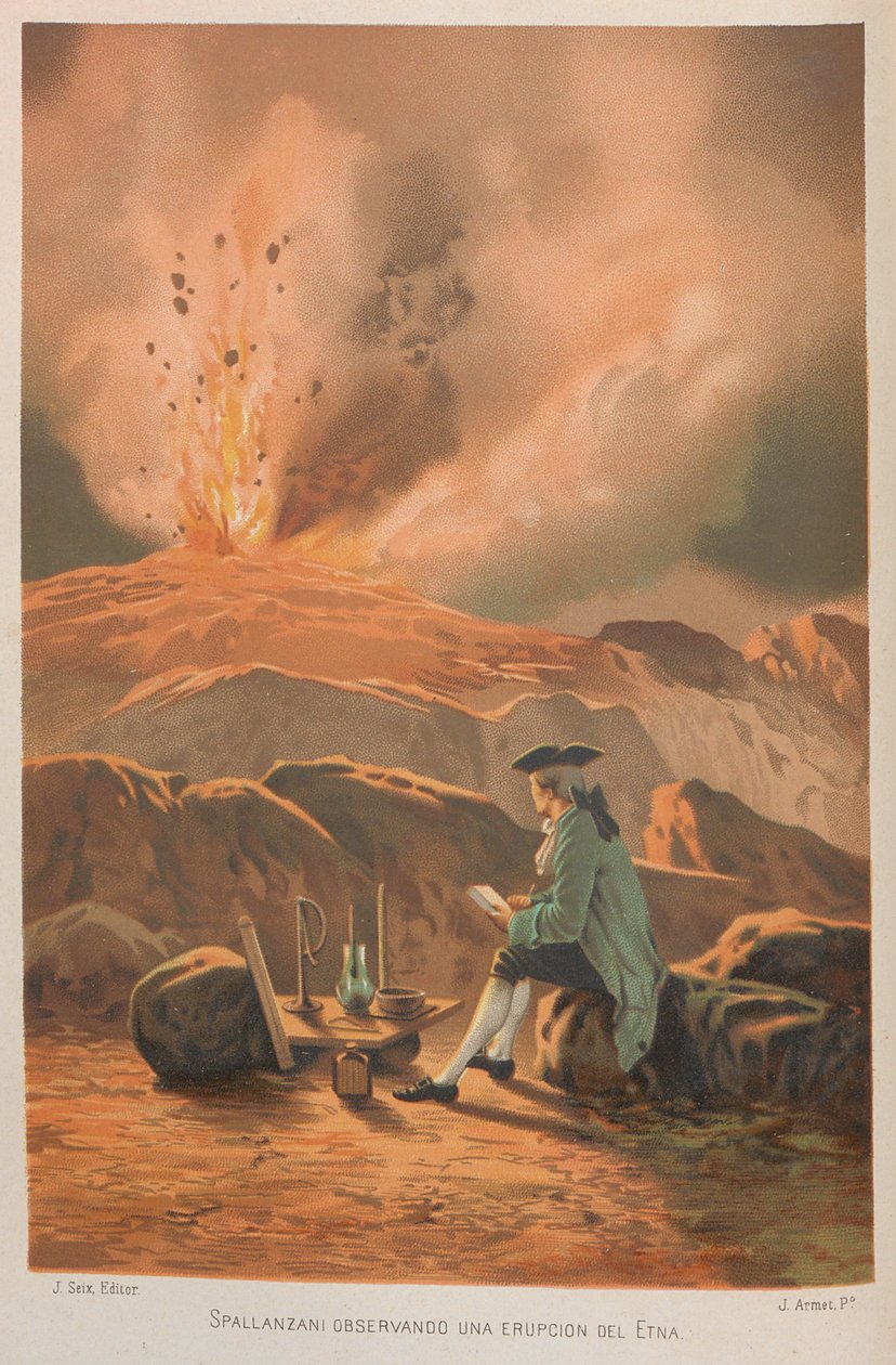 Lazzaro Spallanzani observerer Etnas udbrud. Fra: Videnskaben og dens mænd, 1879. af Jose Armet Portanell
