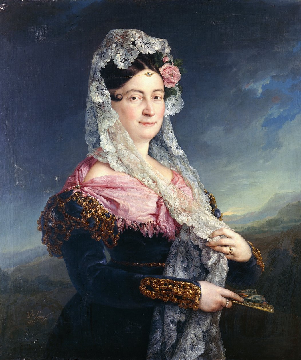 Portræt af Dona Maria de los Dolores Gomez de las Casas e Ibarrondo, den første markis af Ulagares, stående i trekvart længde, af Jose Camaron