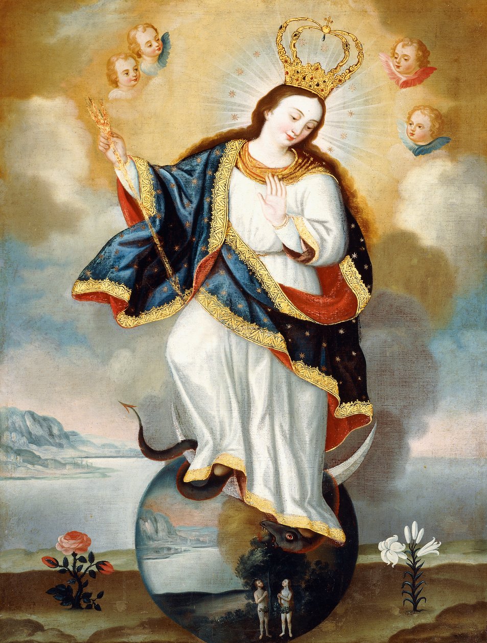 Apokalyptisk jomfru fra Quito, ca. 1775 (olie på lærred) af Jose Cortez de Alcocer