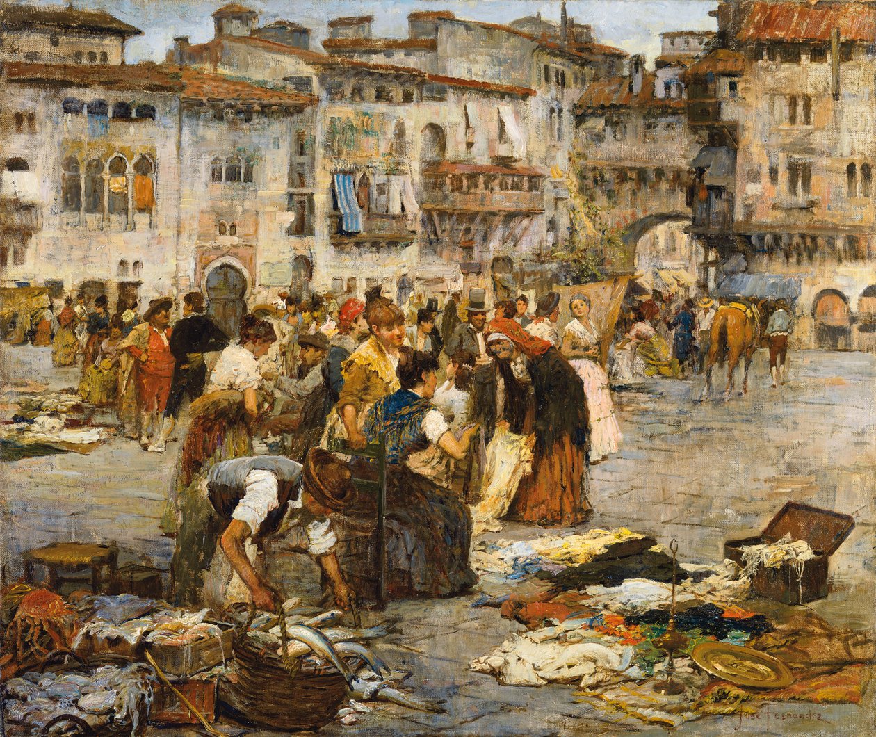 Et marked i Granada (olie på lærred) af Jose Fernandez Alvarado
