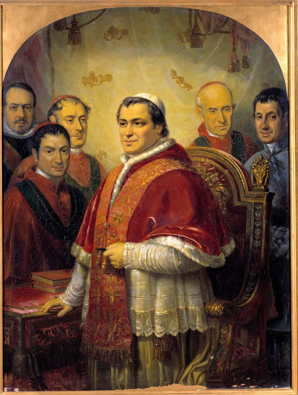 Portræt af pave Pius IX (1792-1878) omkring hans kardinaler Maleri af Jose Galofre y Coma (1819-1877) 1847 Søn. 1,43x1,08 m af Jose Galofre Y Coma