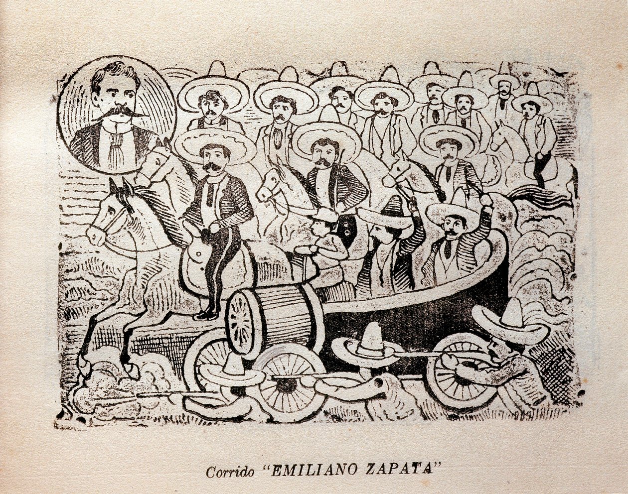 Mexico. Mexicansk revolution "Corrido Emiliano Zapata" (gravering) af José Guadalupe Posada