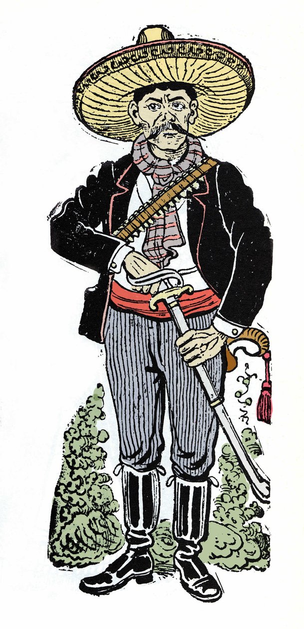 Portræt af Amador Salazar under den mexicanske revolution i 1910. Xylografi af Jose Guadalupe Posada (1852-1913). af José Guadalupe Posada