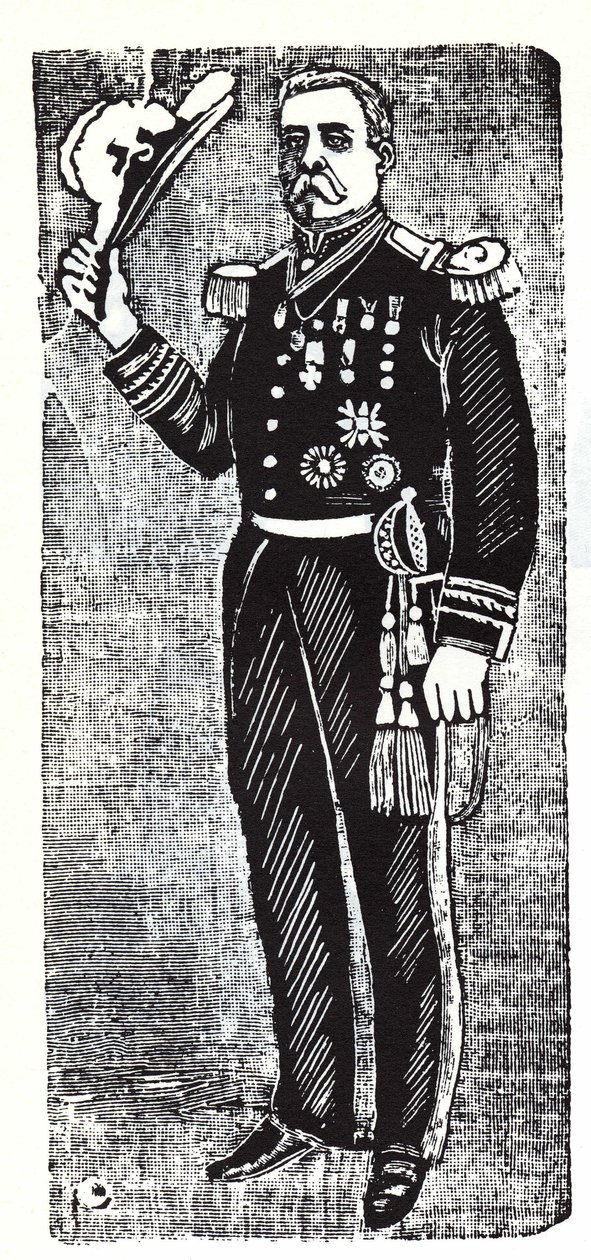 Portræt af Porfirio Diaz (1828-1915), præsident for Republikken Mexico. Xylografi af Jose Guadalupe Inn (1852-1913). af José Guadalupe Posada