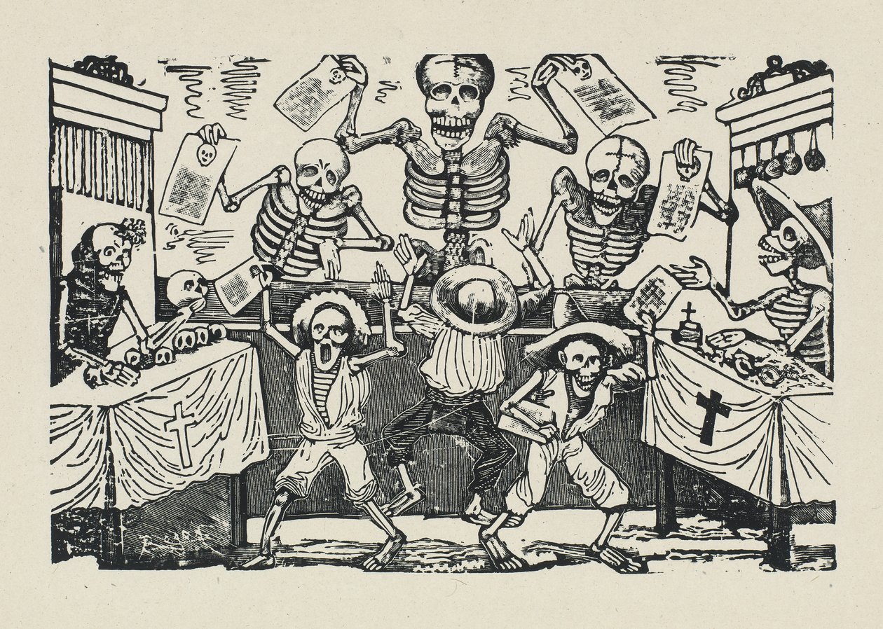 virvar af kranier af brevpapir drenge af José Guadalupe Posada