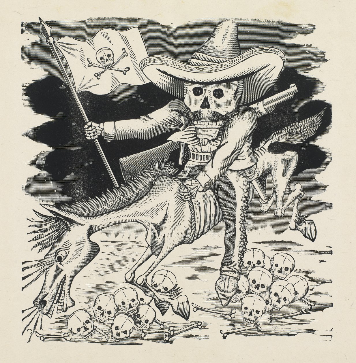 The Great Skull of Emiliano Zapata, ca. 1911-16, trykt 1930 (foto-relief radering med gravering) af José Guadalupe Posada