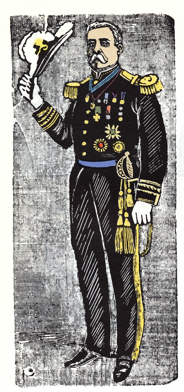 Den mexicanske revolution (1910-1920): Porfirio Diaz (1828-1915), præsident for Republikken Mexico. Xylografi af Jose Guadalupe Inn (1852-1913). af José Guadalupe Posada