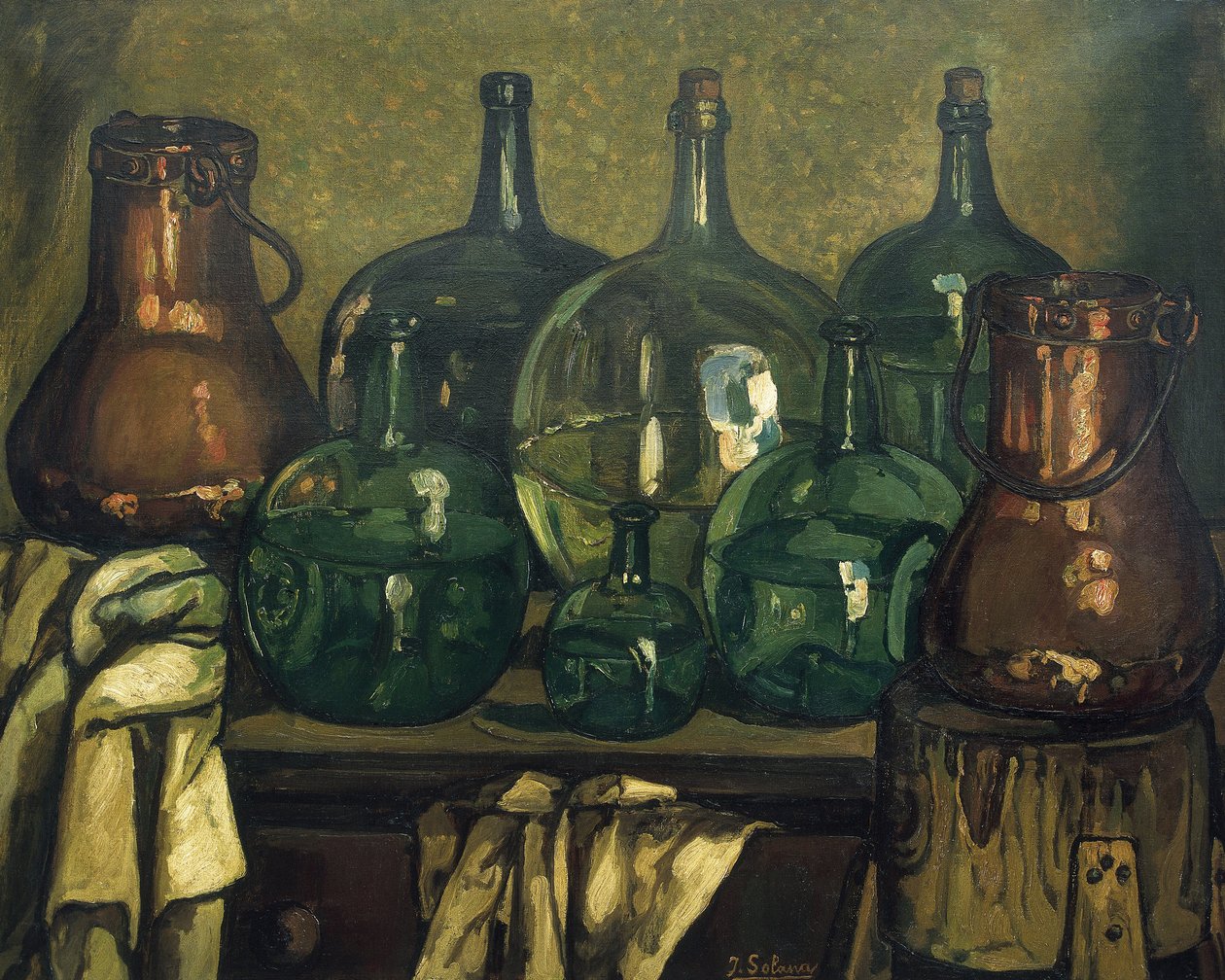 GUTIERREZ SOLANA, Jose (1886-1945). Stilleben med flaske. 1927. Samtidskunst. Olie på lærred. Privat samling af Jose Gutierrez Solana
