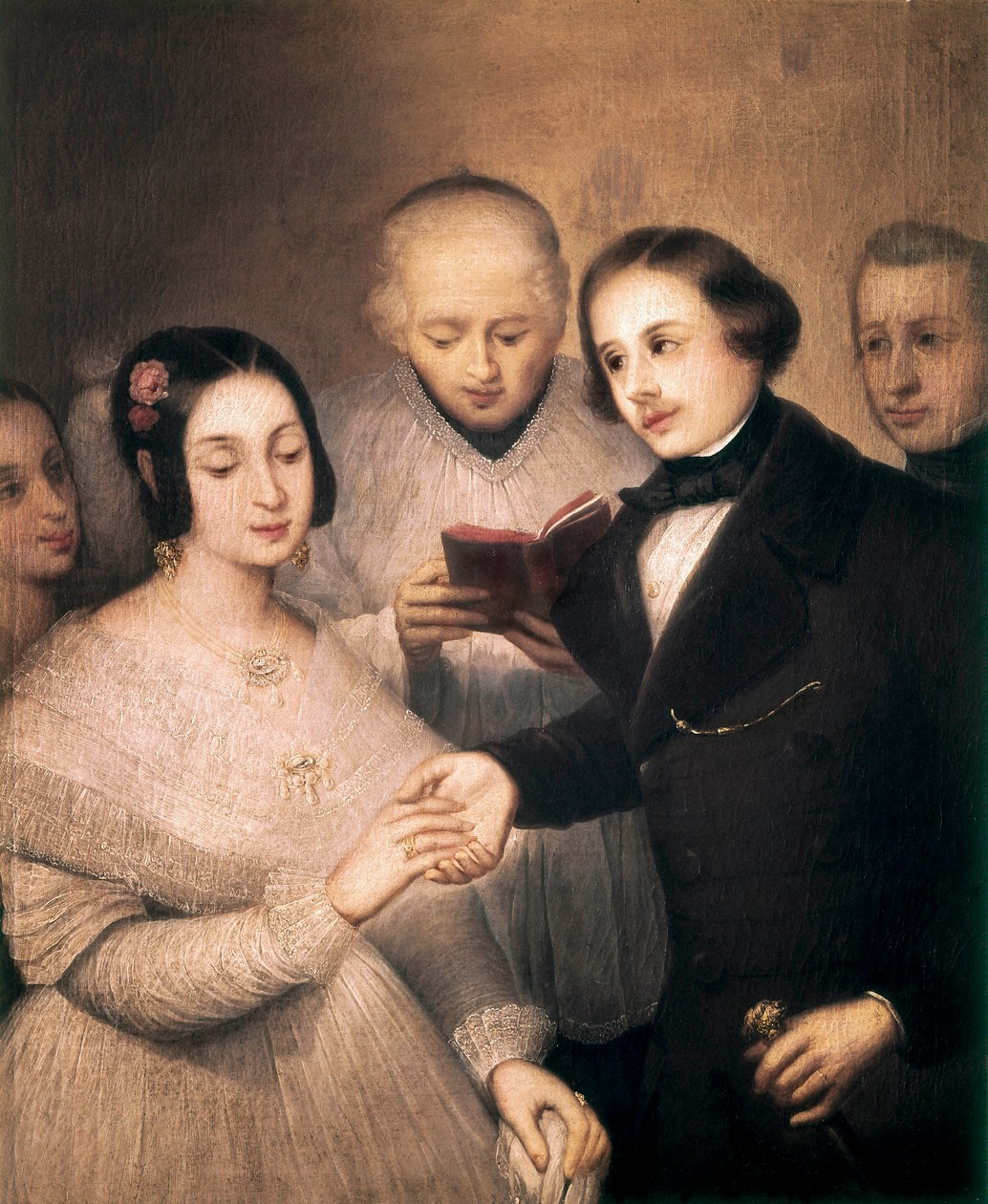 Det romantiske bryllup. Maleri af Jose Gutierrez De La Vega (1791-1865). Madrid. Romantisk museum. af José Gutiérrez de la Vega