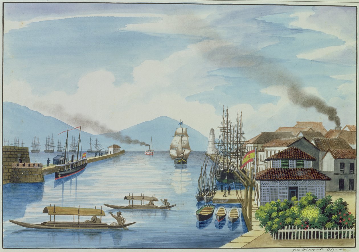 Passig-flodens munding, fra "The Flebus Album of Views In and Around Manila", ca. 1845 af Jose Honorato Lozano