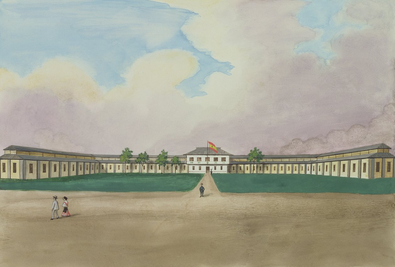 Den nye cigarfabrik i Meisic, fra "The Flebus Album of Views In and Around Manila", ca. 1845 af Jose Honorato Lozano
