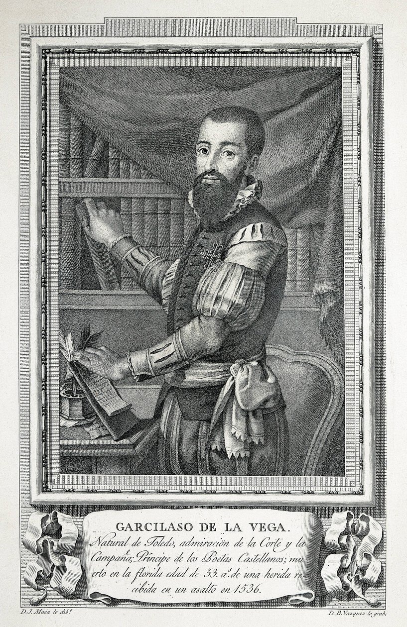 MAEA, Jose (1760-1826). Portræt af Garcilaso de la Vega. 1791. Tegning af Jose Maea burin graveret af Bartolome Vazquez. Ætsning. af Jose Maea