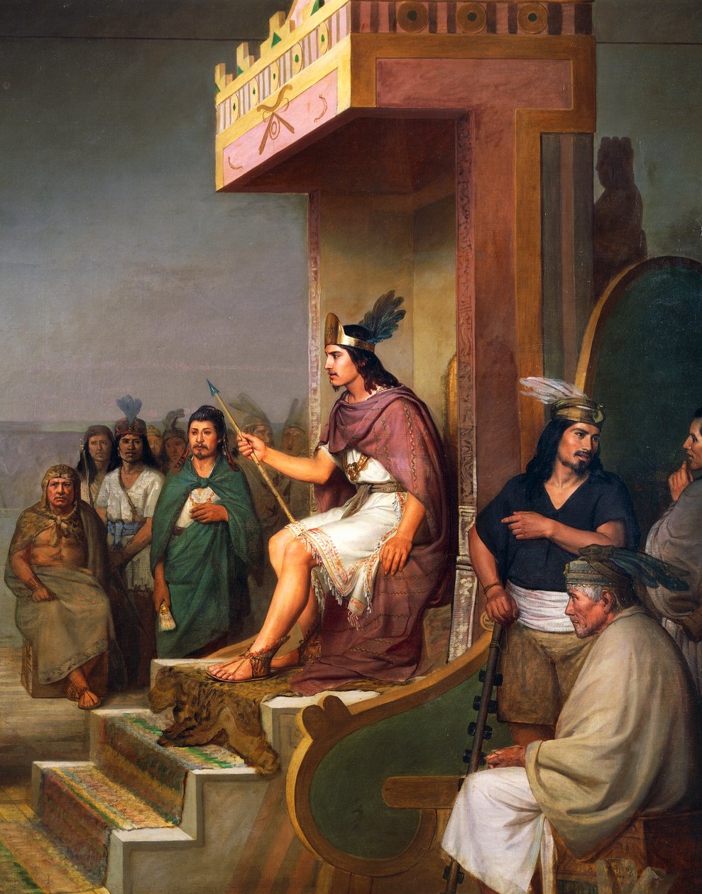 Kejseren på tronen, detalje fra Discovery of pulque, mesoamerikansk alkoholisk drik, olie på lærred af Jose Maria Obregon (1832-1902) af José María Obregón