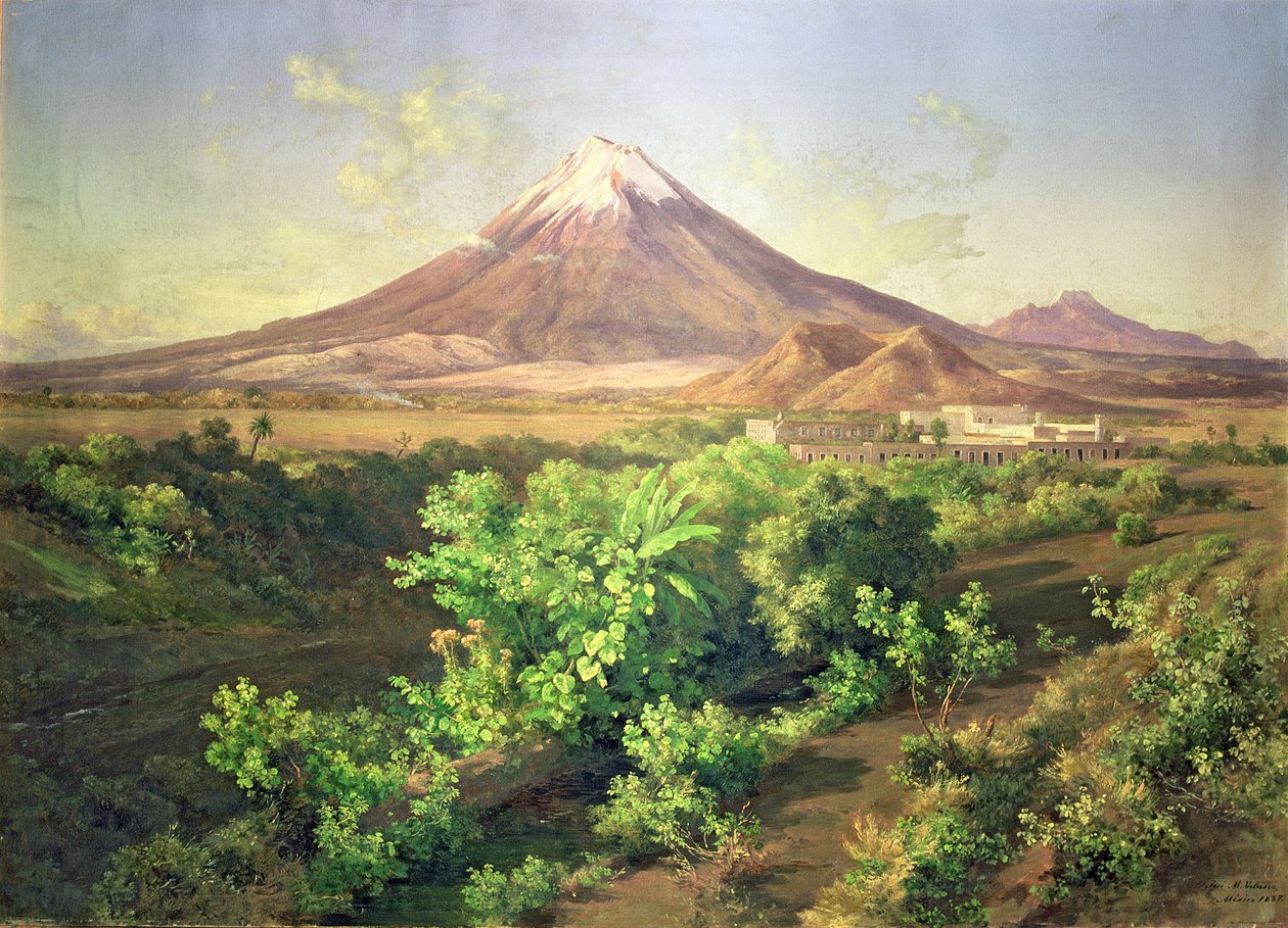 En lille vulkan i det mexicanske landskab af José María Velasco