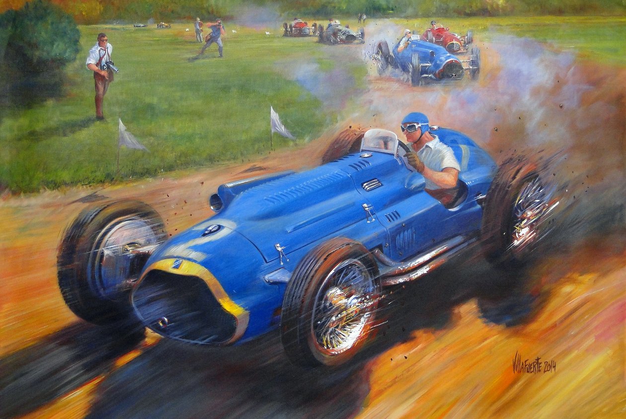 Juan Manuel Fangio med Talbot Lake T26C, 2011 (akryl på lærred) af Jose Maria Villafuerte