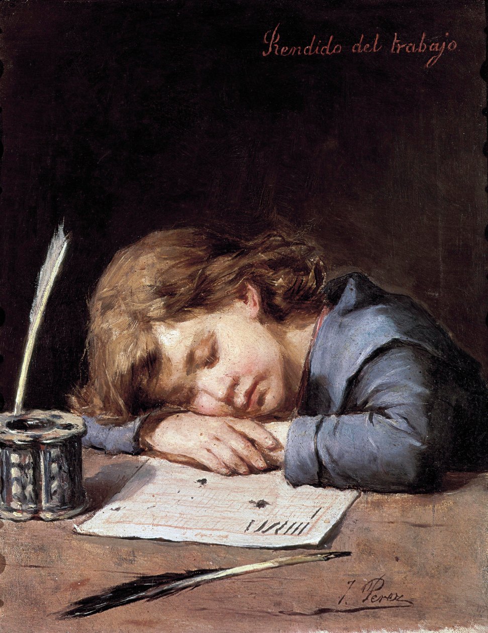 Besejret af arbejde, c. 1876-1900 (olie på lærred) af Jose Perez Siguimboscum