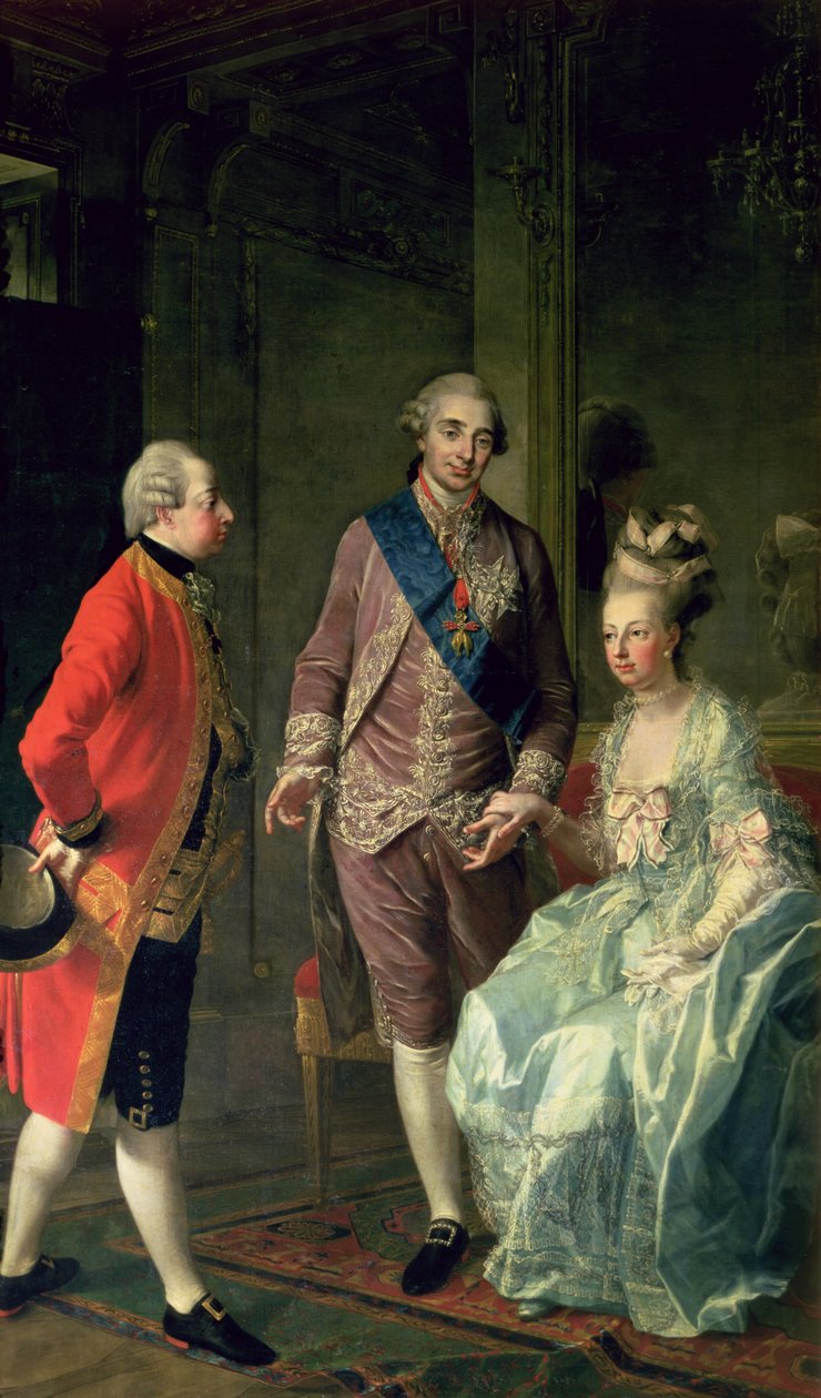Ærkehertug Maximilian Franz på besøg hos Marie Antoinette (1755-93) og Ludvig XVI (1754-93) ca.1775 af Josef Hauzinger