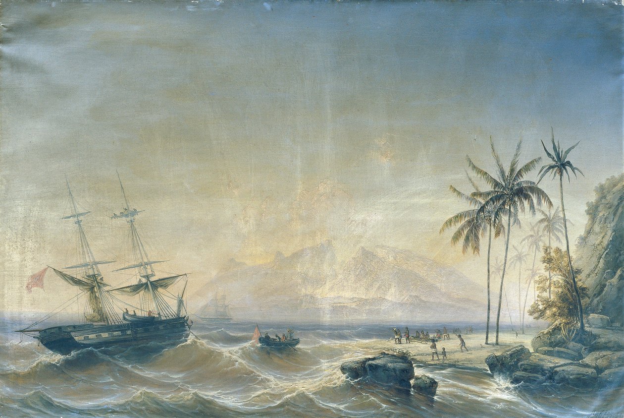 Krigsskib ud for Sydhavsøerne af Josef Carl Berthold Püttner