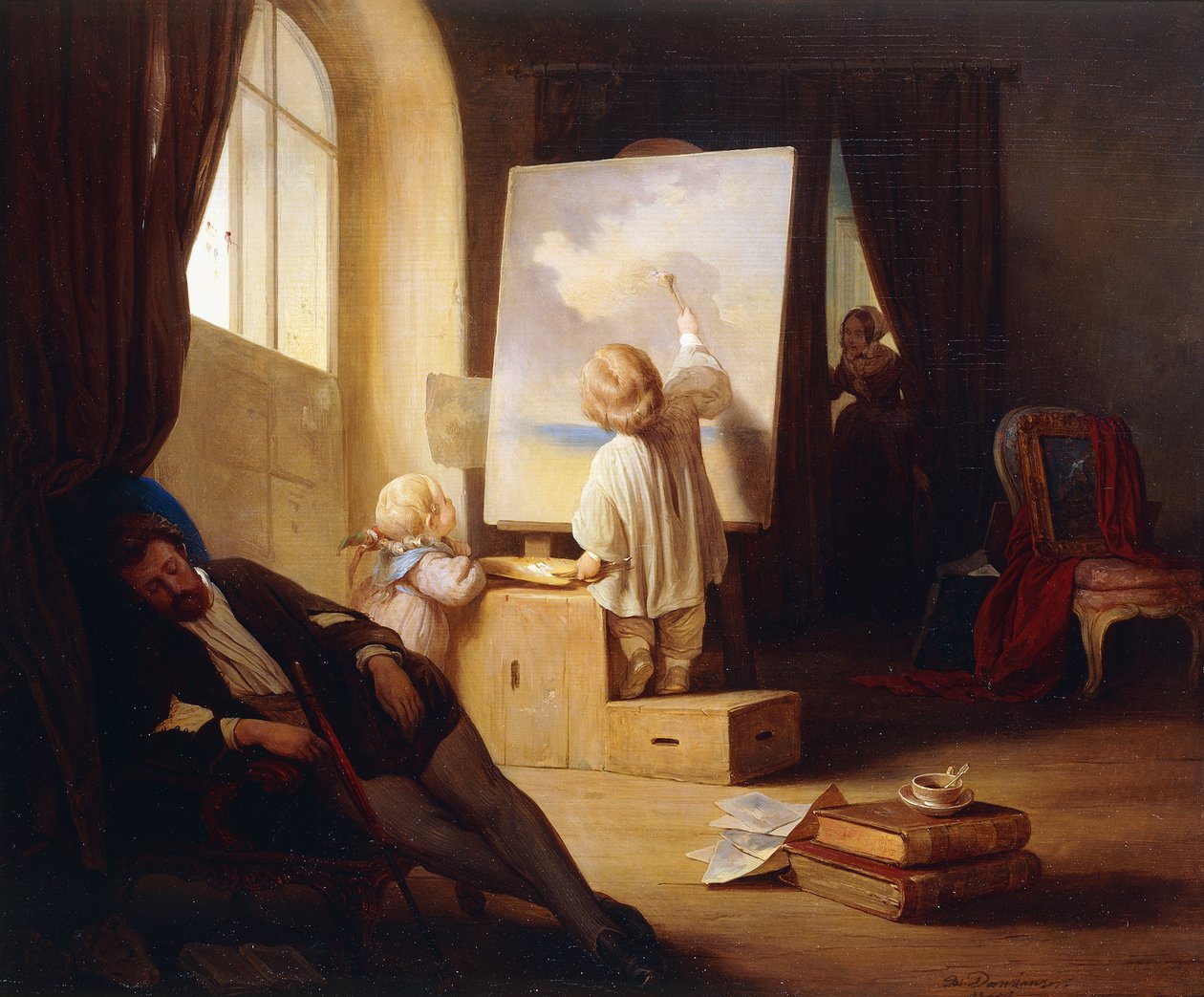 Den sovende maler; Den sovende maler, 1841 af Josef Danhauser