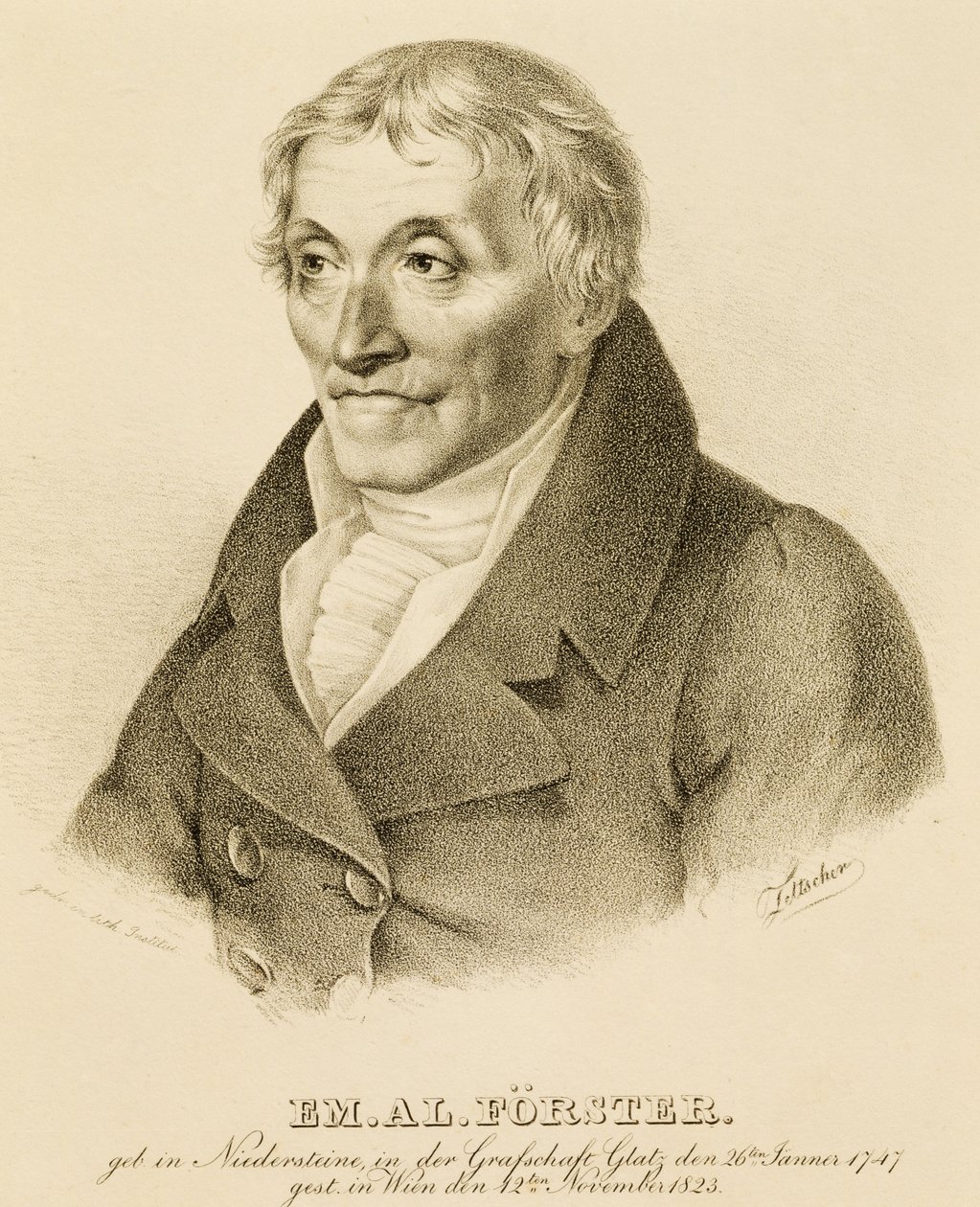 Portræt af Emanuel-Aloys Forster (1748-1823), komponist og lærer i kontrapunkt (litografi) af Josef Eduard Teltscher