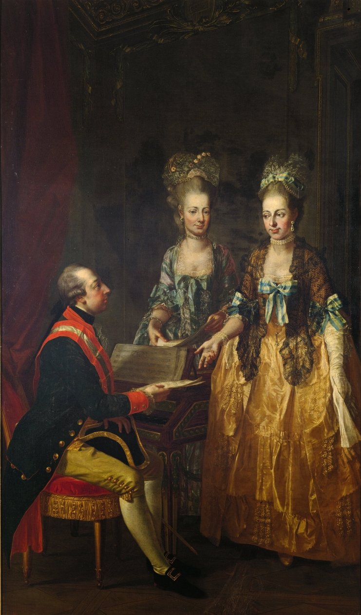 Portræt af kejser Joseph II ved spinetten med hans søstre Maria Elisabeth og Maria Anna af Josef Hauzinger