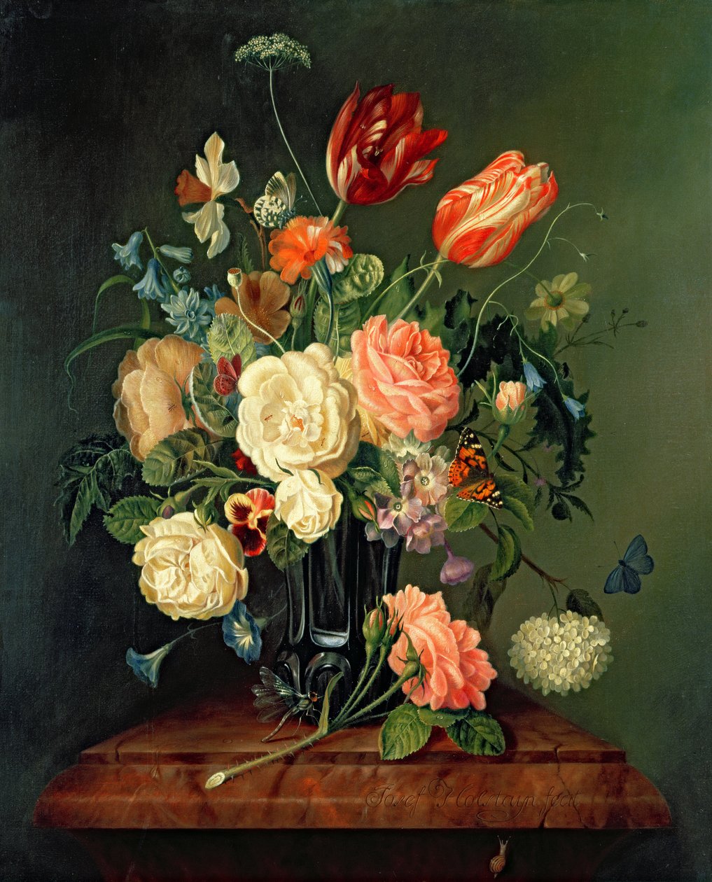 Stilleben med blandede blomster af Josef Holstayn