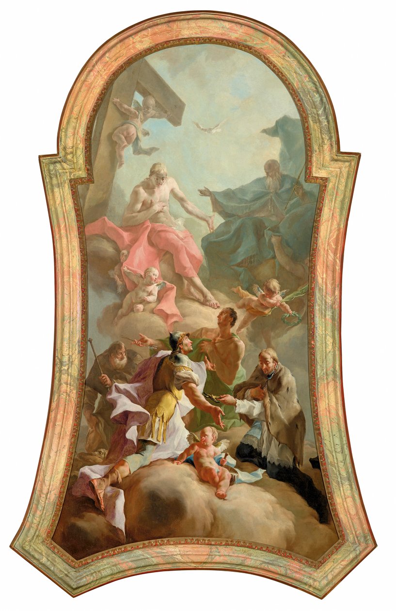 Den hellige treenighed med de hellige Roch, Florian, Sebastian og Johannes af Nepomuk af Josef Ignaz Mildorfer