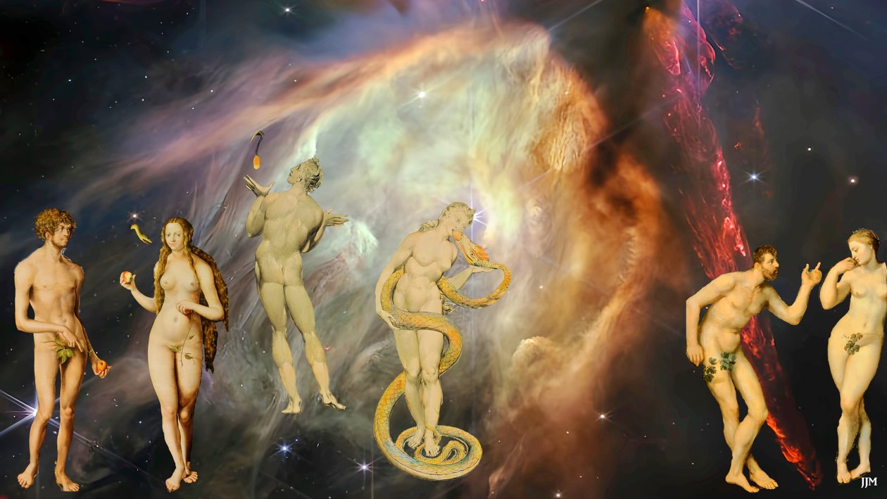 JJM-recreate: Blake-Cranach-Rubens_The Temptation+JWST af Josef Johann Michel