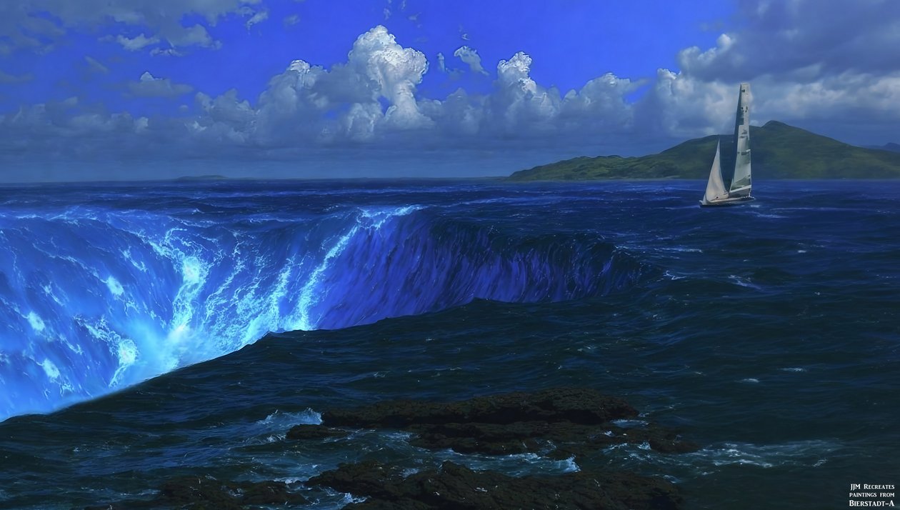 JJM genskaber Bierstadt-A: Niagara Falls (med sejlskib) af Josef Johann Michel