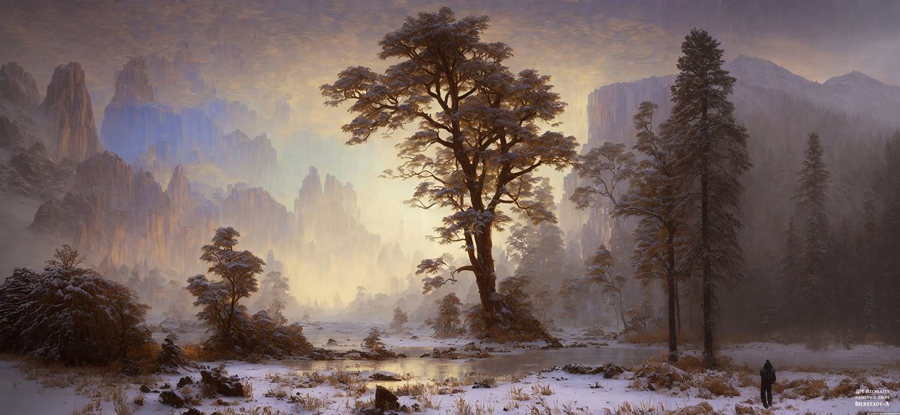 JJM luo uudelleen Bierstadt-A: Valley of Yosemiten lumisateen af Josef Johann Michel