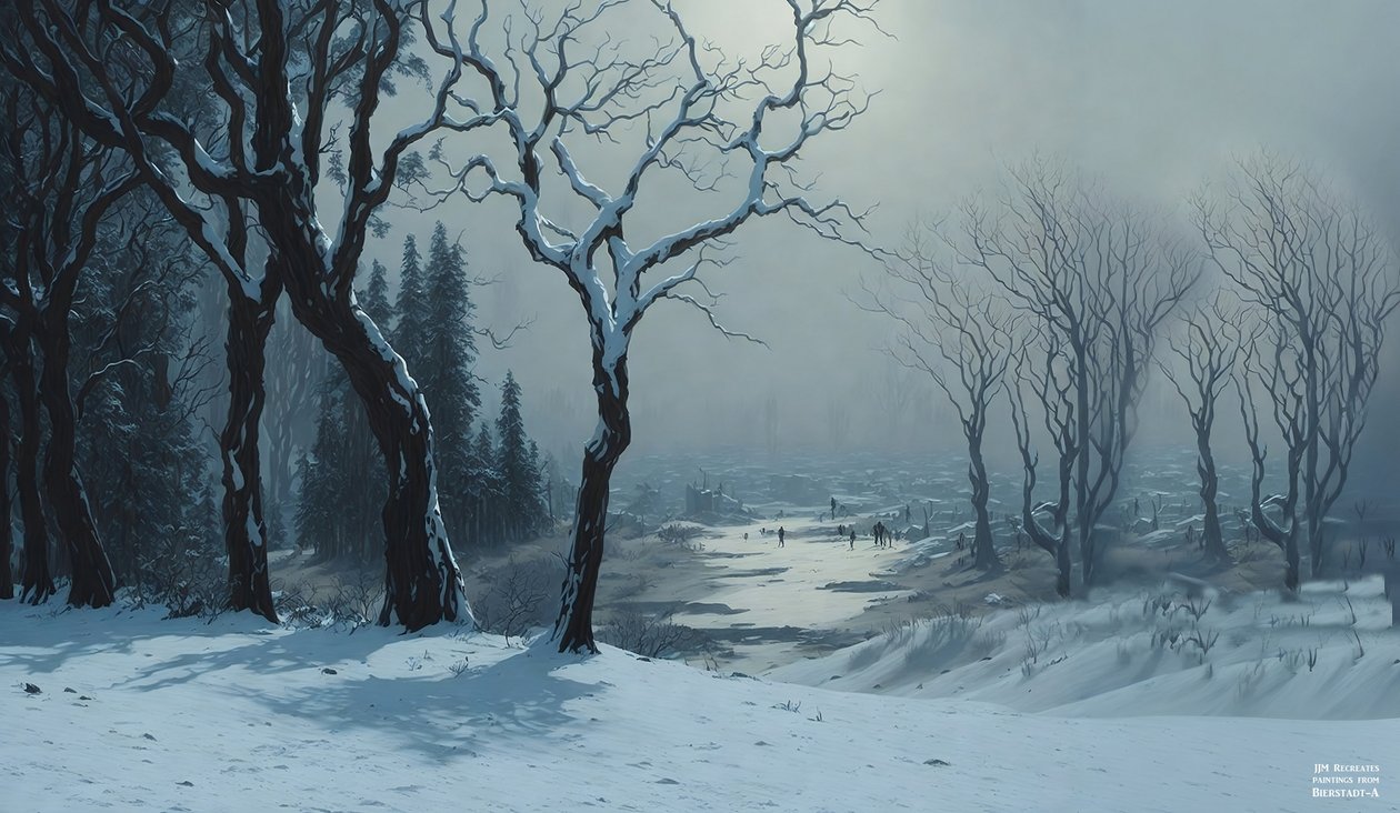 JJM genskaber Bierstadt-A: Winter in Yosemite (skøjteløber) af Josef Johann Michel