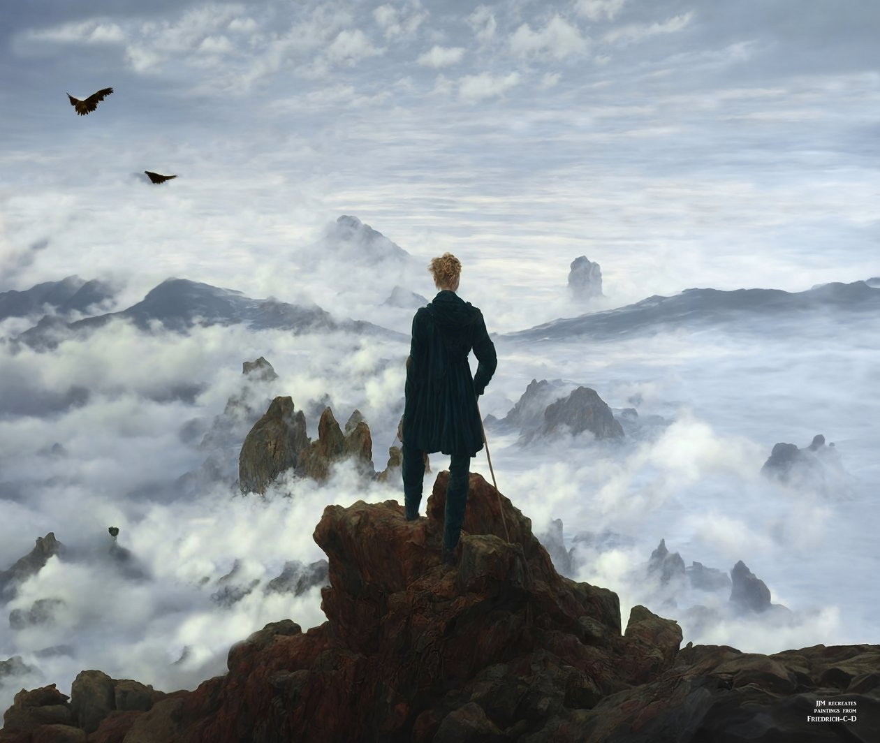 JJM genskaber Friedrich-C-D: Vandreren over tågehavet (panorama) af Josef Johann Michel