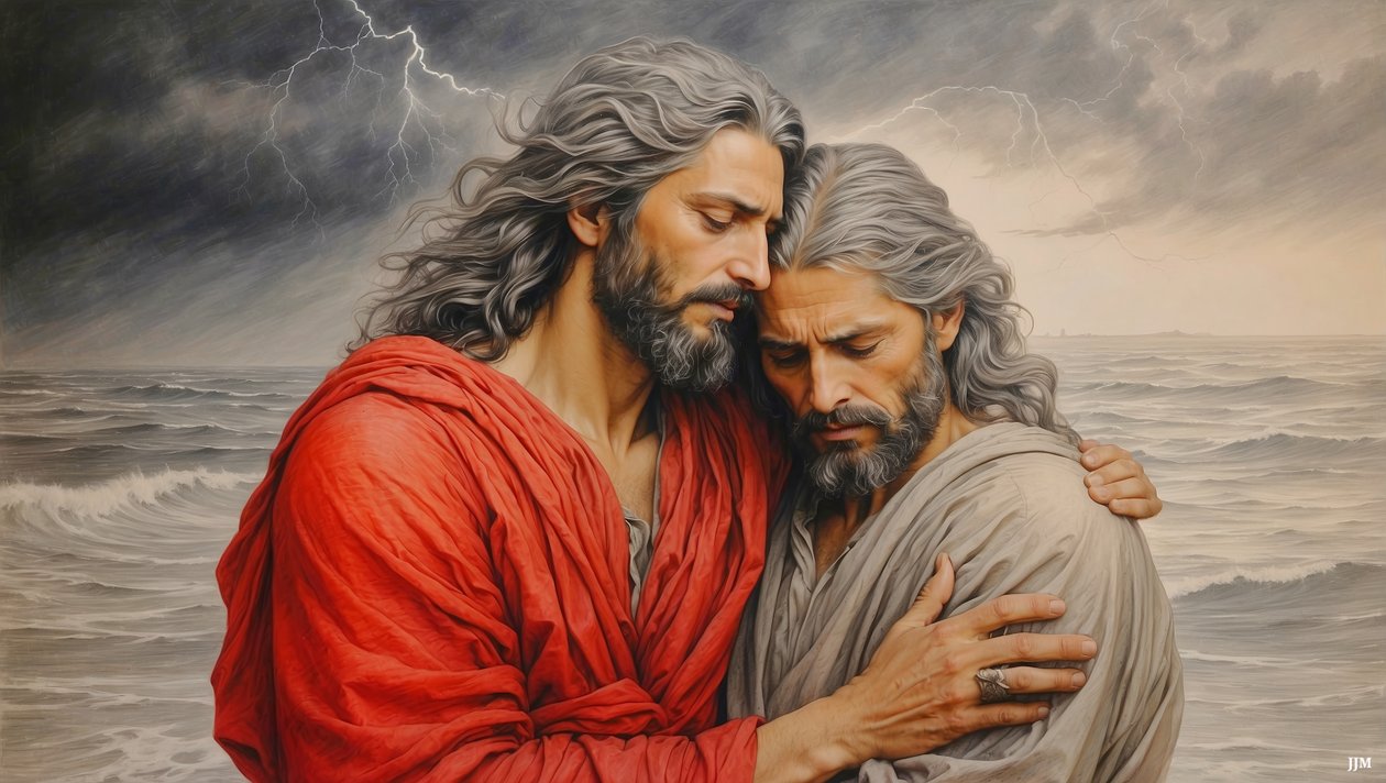 Jesus_af_Nazareth_redder_Simon_Peter_fra_druknedøden_01 af Josef Johann Michel
