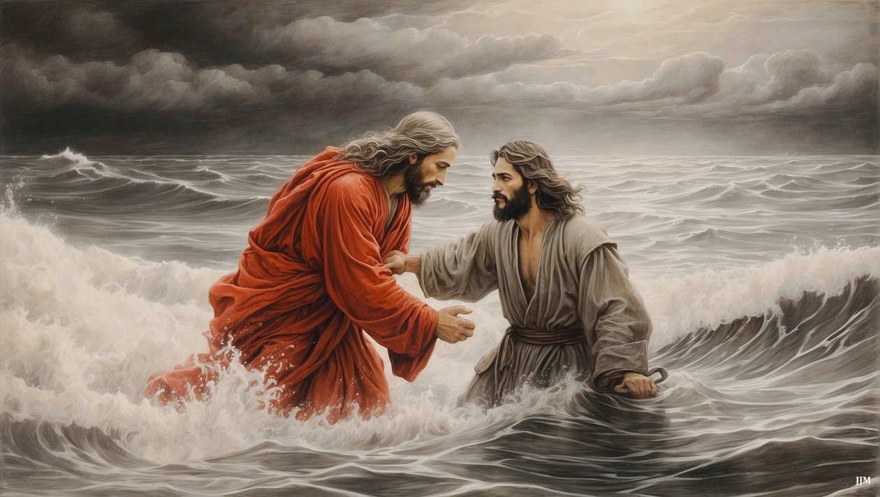 Jesus_af_Nazareth_redder_Simon_Peter_fra_druknedøden_02 af Josef Johann Michel