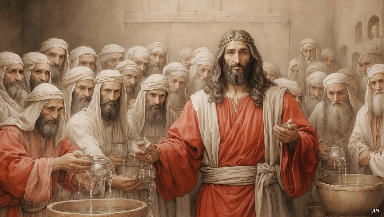 Jesus_fortæller tjenerne_fyld vandkrukkerne_Kanaans bryllup_03 af Josef Johann Michel