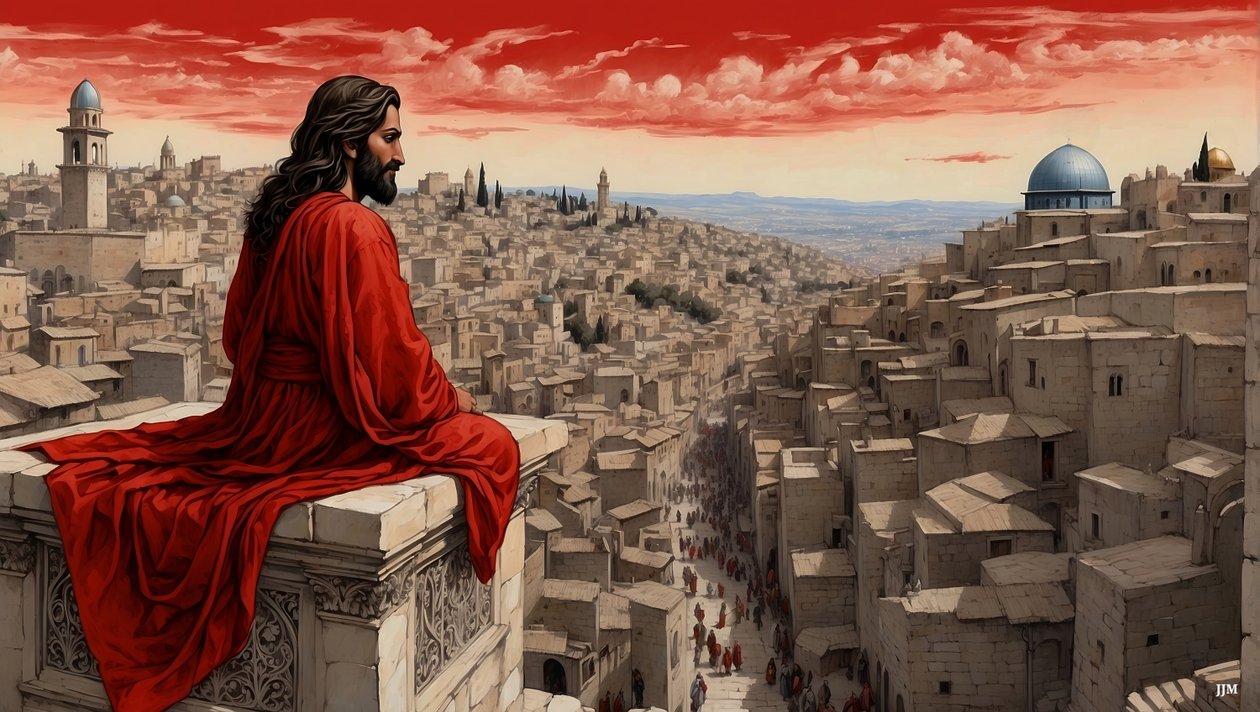 Jesus_blev placeret på templets tinde af djævelen - faldt ned_01 af Josef Johann Michel