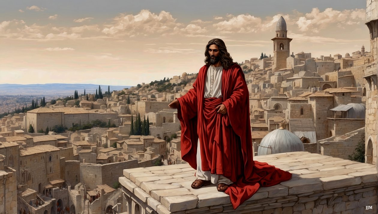 Jesus_blev placeret på templets tinde af djævelen - faldt ned_03 af Josef Johann Michel