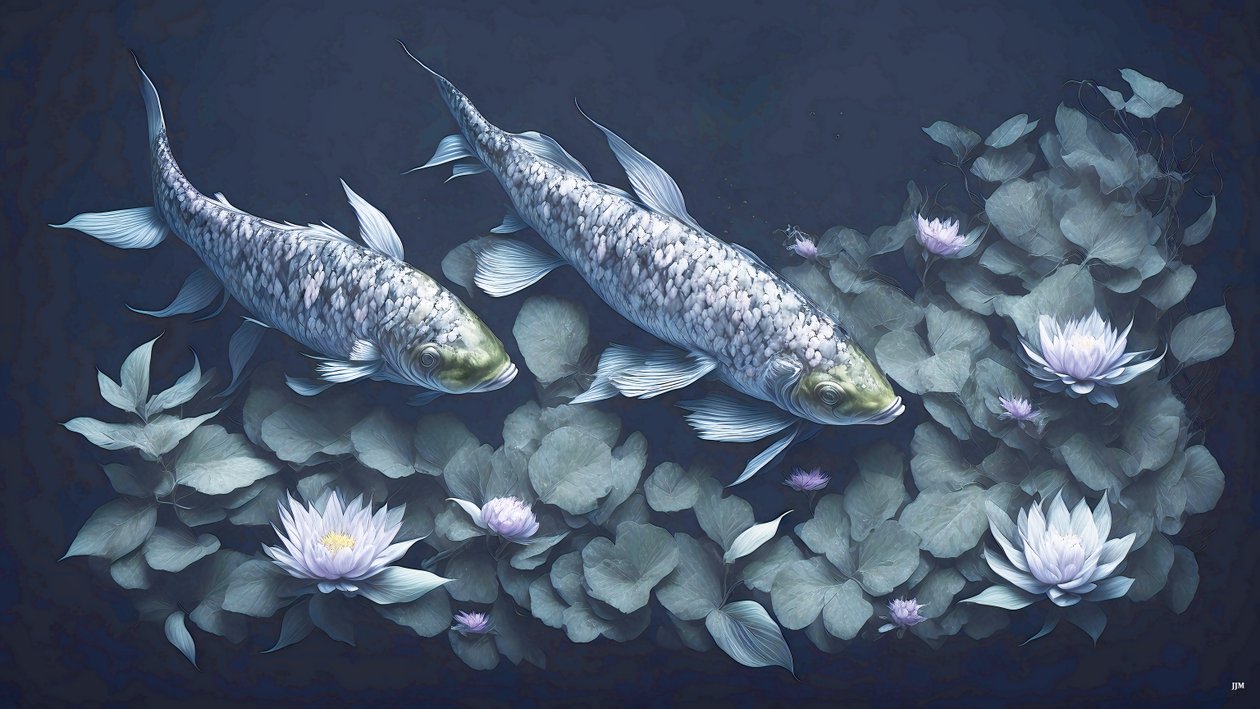 blækmaleri: Koi-Karpfish_amethyst_01 af Josef Johann Michel