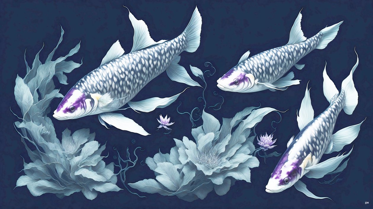blækmaleri: Koi-Karpfish_amethyst_02 af Josef Johann Michel