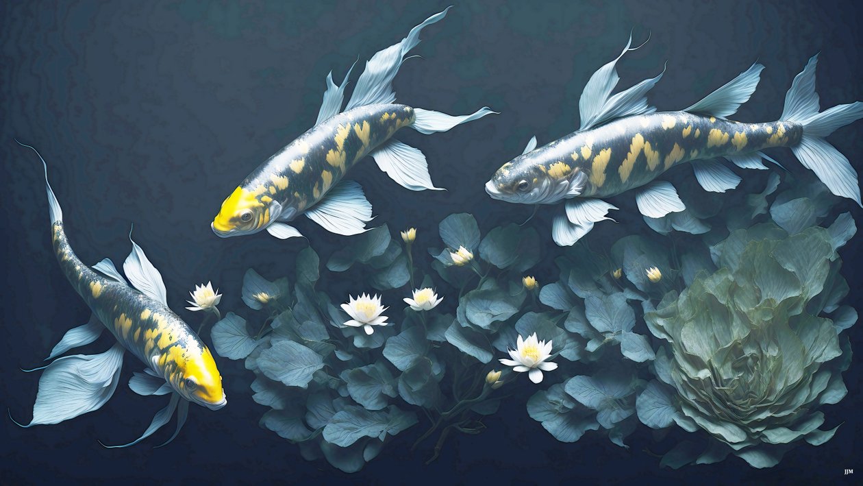 blækmaleri: Koi-Karpfish_yellow_03 af Josef Johann Michel
