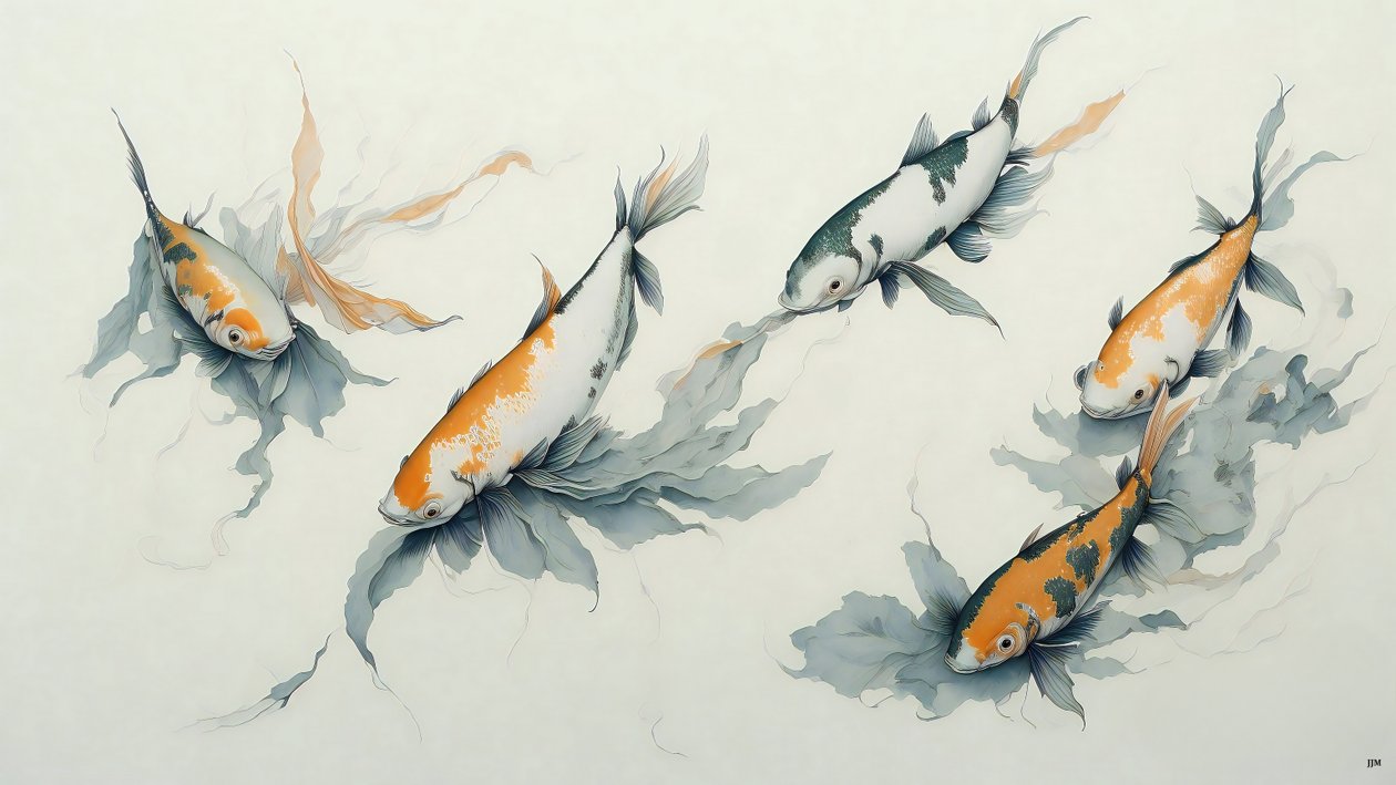 blækmaleri: Koi karpefisk_01 af Josef Johann Michel