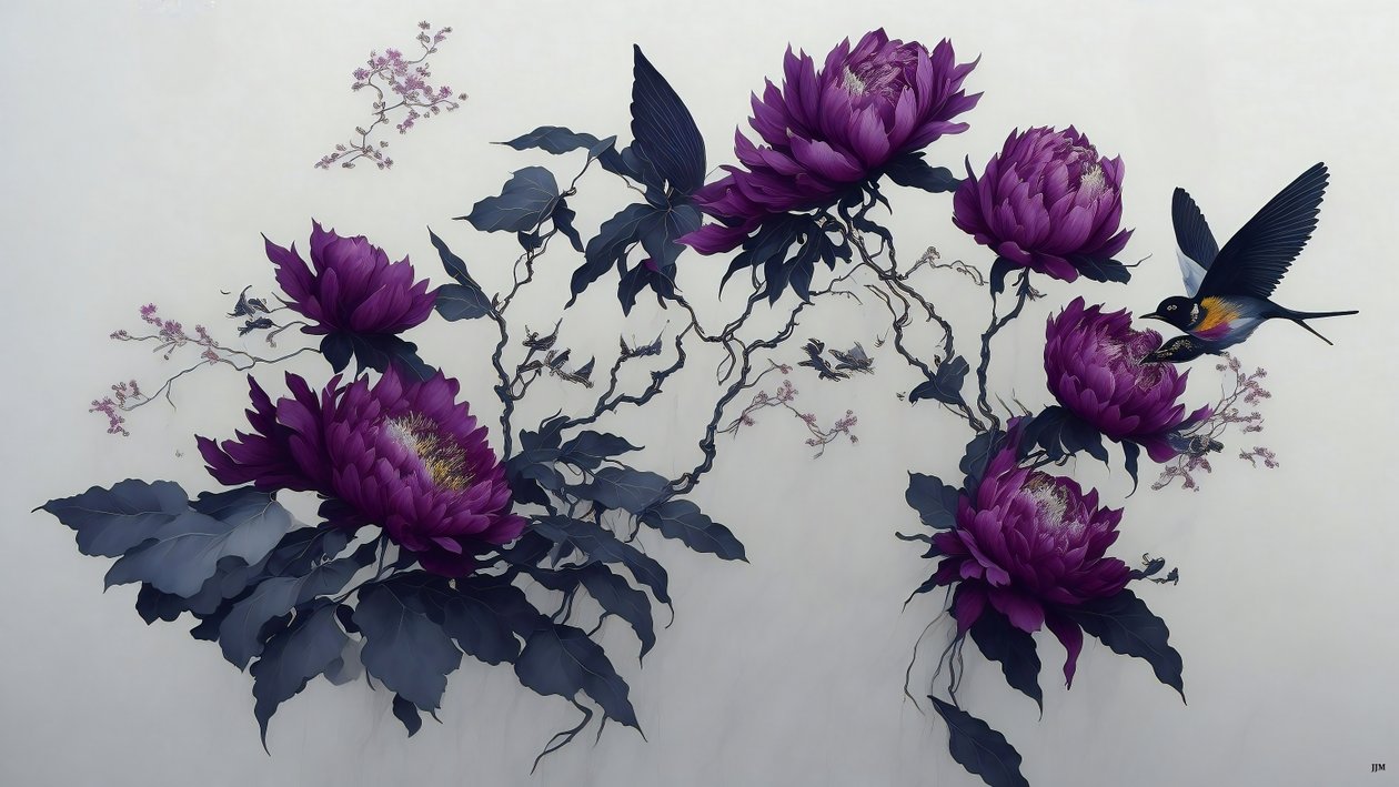 mustemaalaus: PIONI syvä violetti_02 af Josef Johann Michel