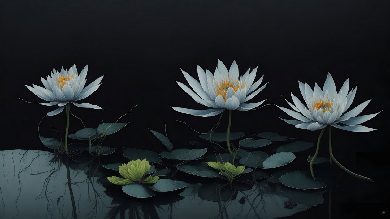 blækmaleri: waterlili-black_04 af Josef Johann Michel