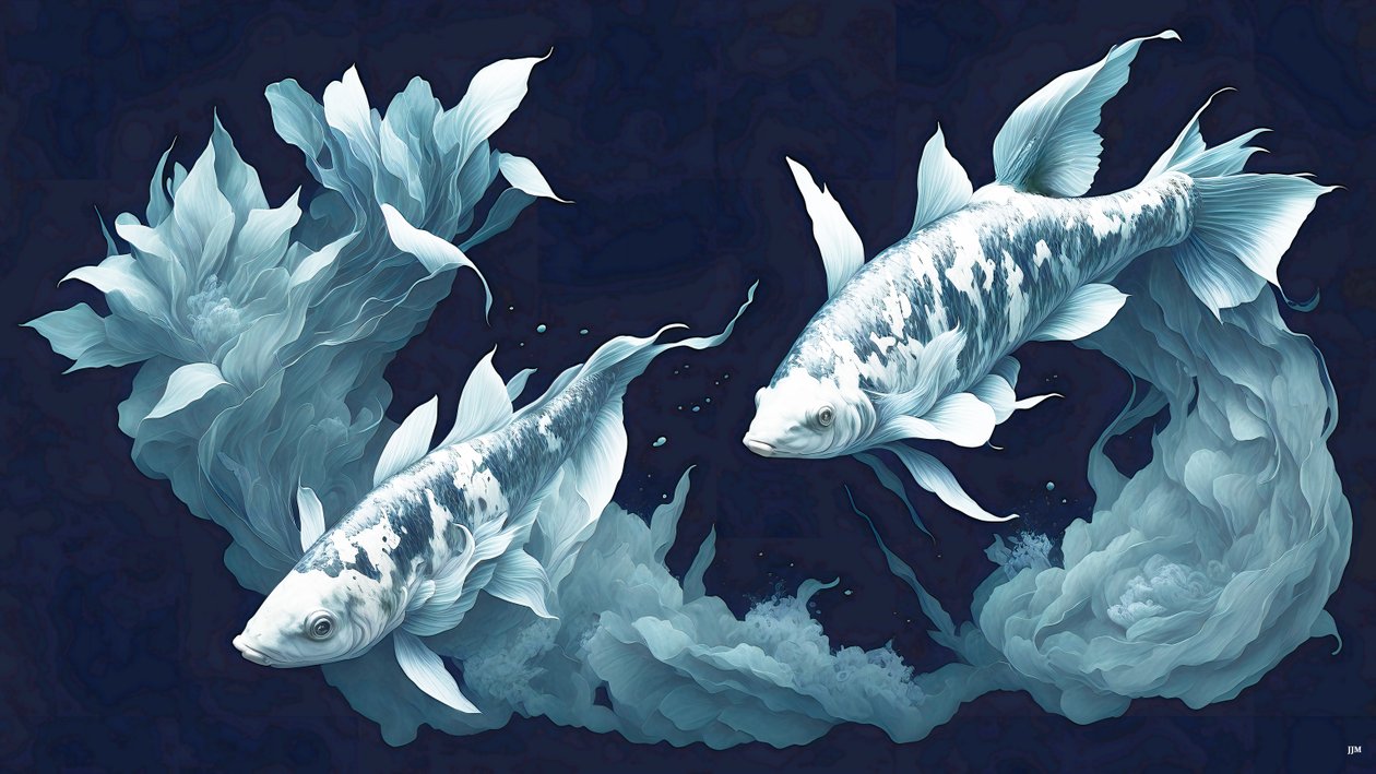 ink_painting_Koi-Karpfish_white marmor_04 af Josef Johann Michel