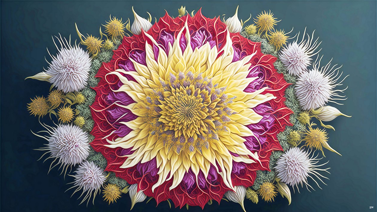 mandala: Tidsel med blomstrende elementer_01 af Josef Johann Michel