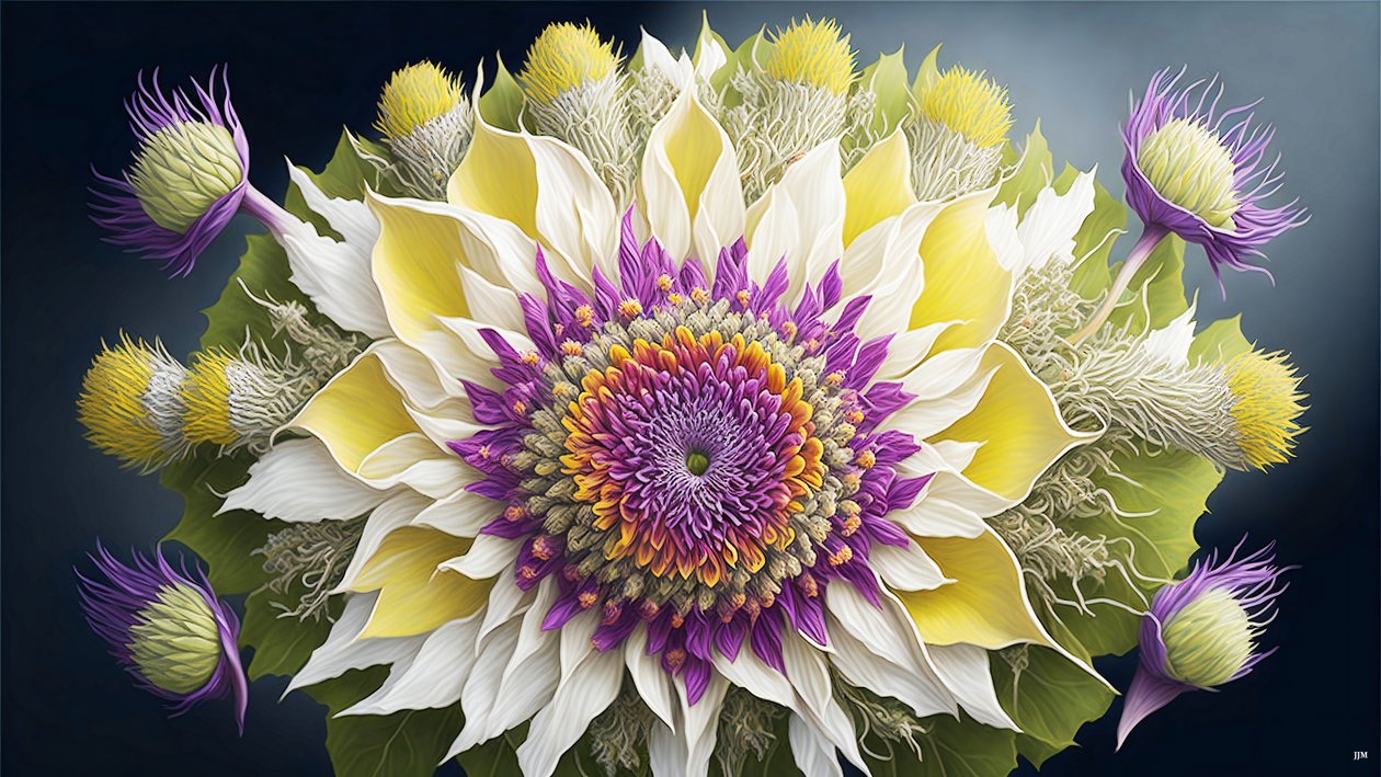 mandala: Tidsel med blomstrende elementer_02 af Josef Johann Michel