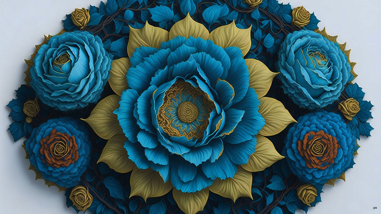 mandala: roser-blå elementer_02 af Josef Johann Michel