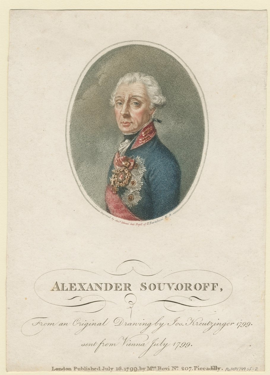 Portræt af feltmarskal generalissimo prins Alexander Suvorov 1729–1800, 1799 af Josef Kreuzinger